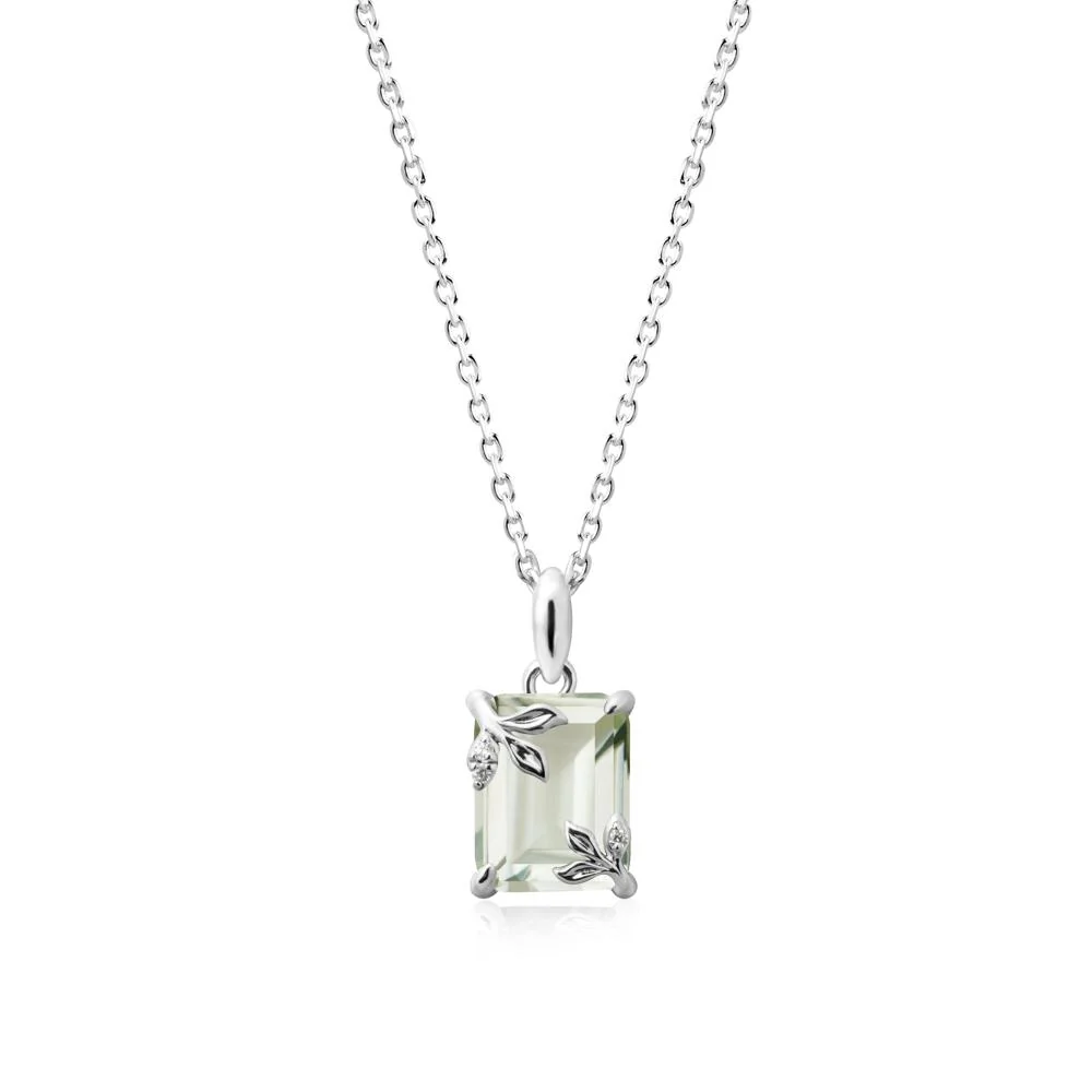 Nature-Inspired Leaf Emerald Cut Green Amethyst Neclace - Image 3