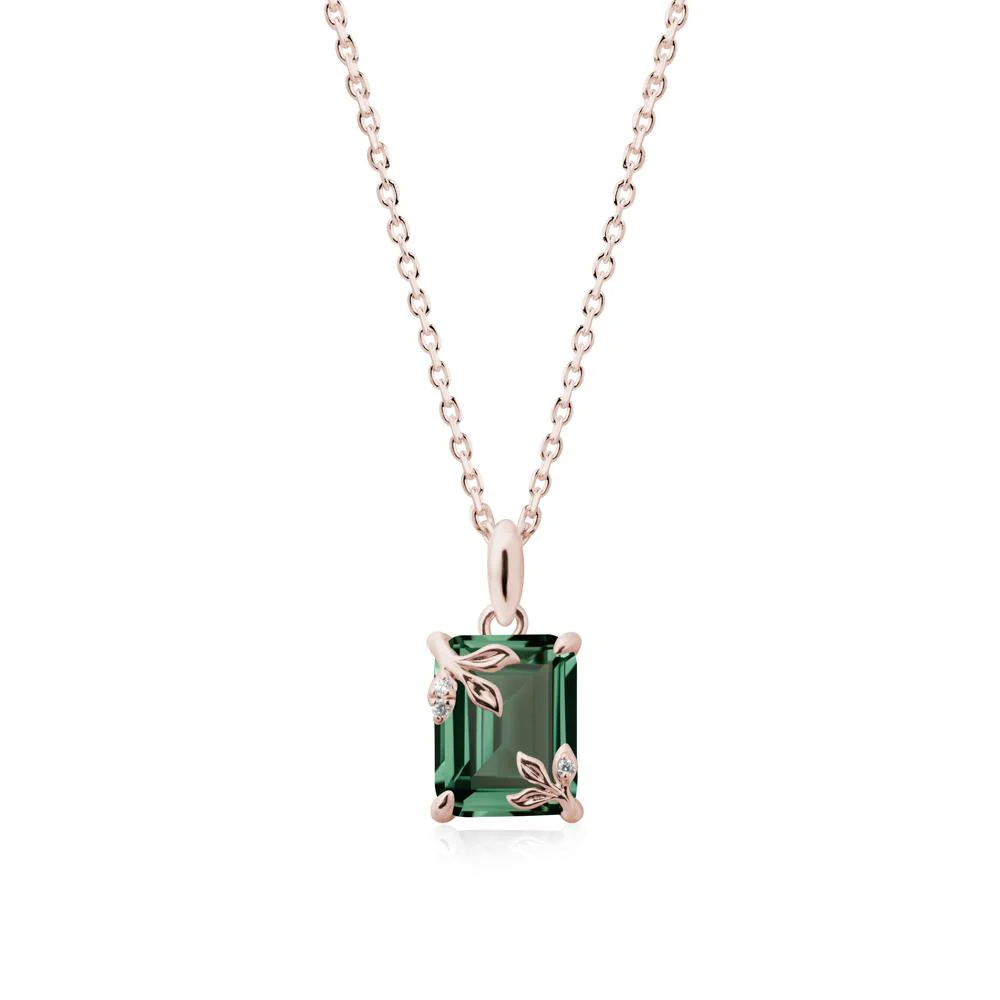 Nature-Inspired Leaf Emerald Cut Green Sapphire Pendant - Image 2
