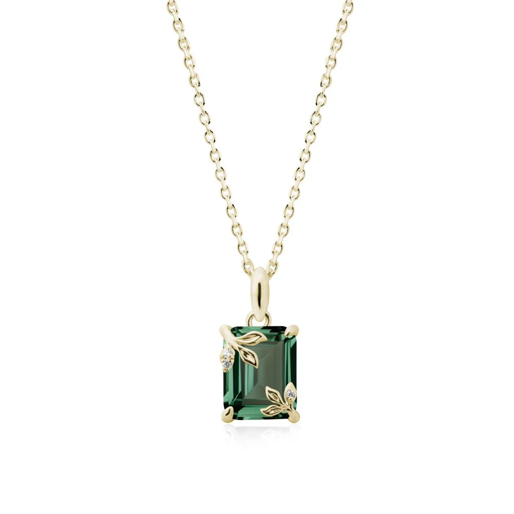 Nature-Inspired Leaf Emerald Cut Green Sapphire Pendant - Image 3