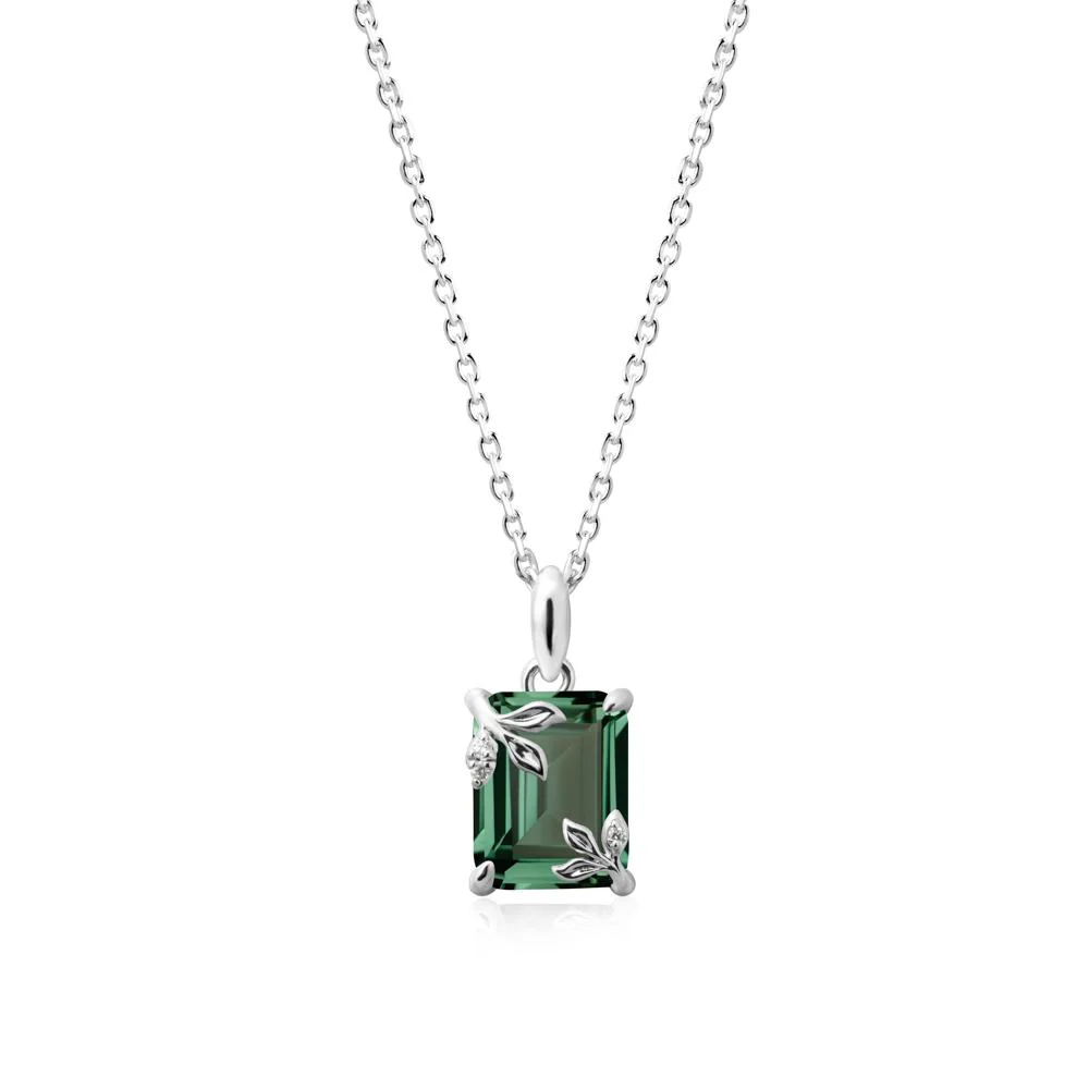 Nature-Inspired Leaf Emerald Cut Green Sapphire Pendant - Image 5
