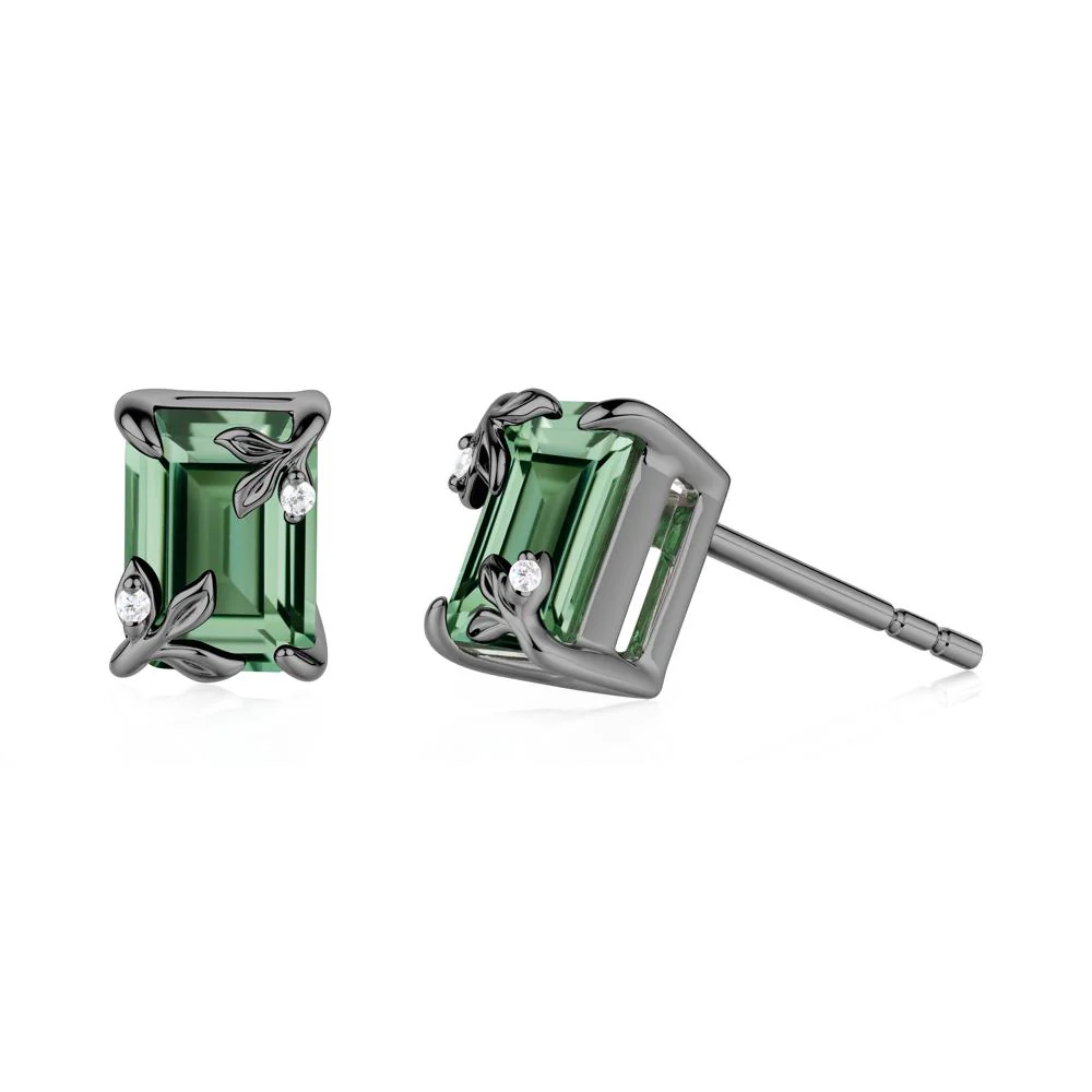 Nature-Inspired Leaf Emerald Cut Green Sapphire Stud Earrings - Image 3