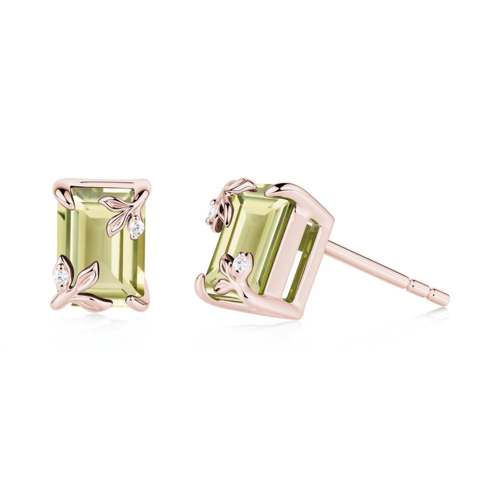 Nature-Inspired Leaf Emerald Cut Lemon Quartz Stud Earrings - Image 9