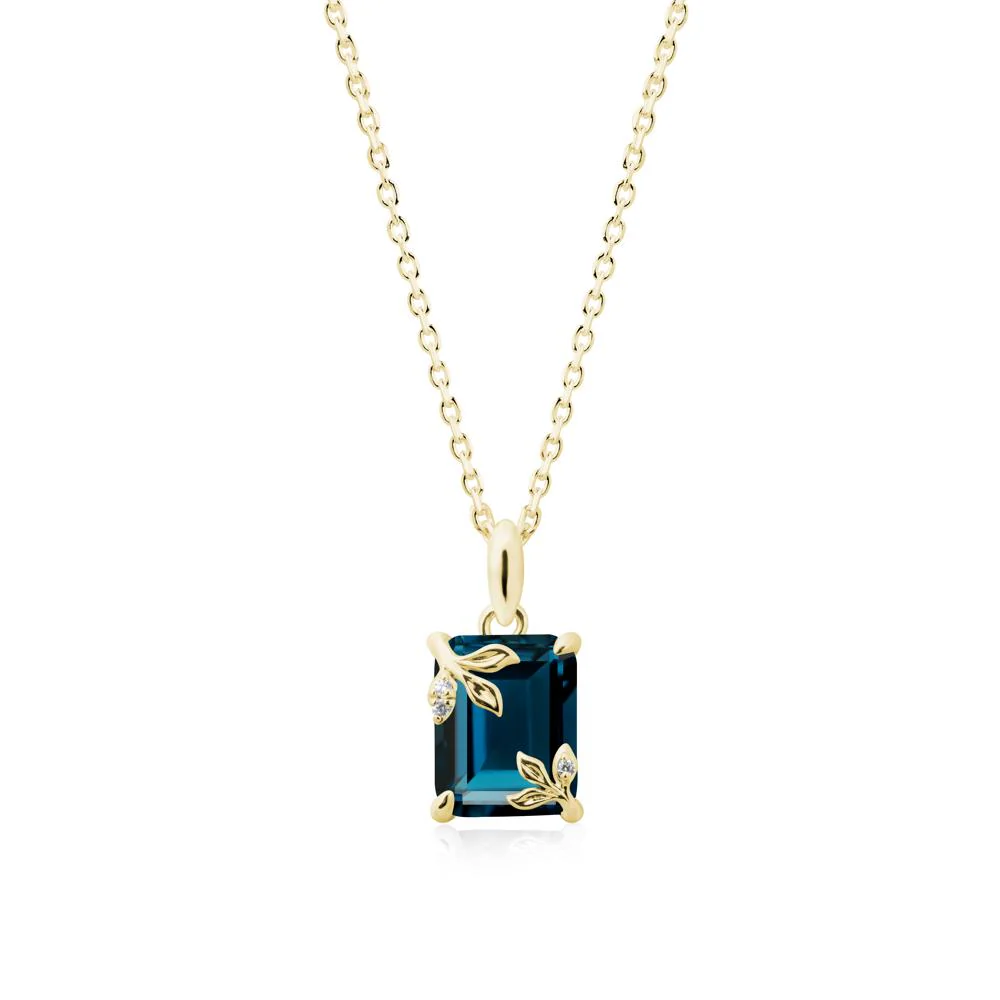Nature-Inspired Leaf Emerald Cut London Blue Topaz Pendant - Image 7