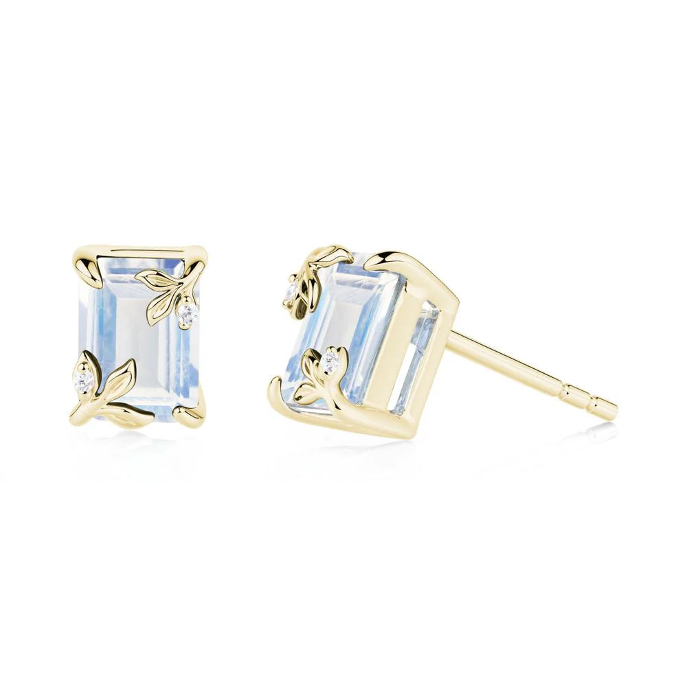Nature-Inspired Leaf Emerald Cut Moonstone Earrings - Image 2