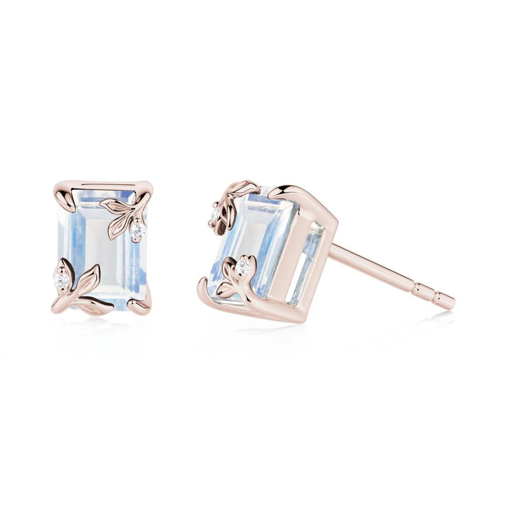 Nature-Inspired Leaf Emerald Cut Moonstone Earrings - Image 6
