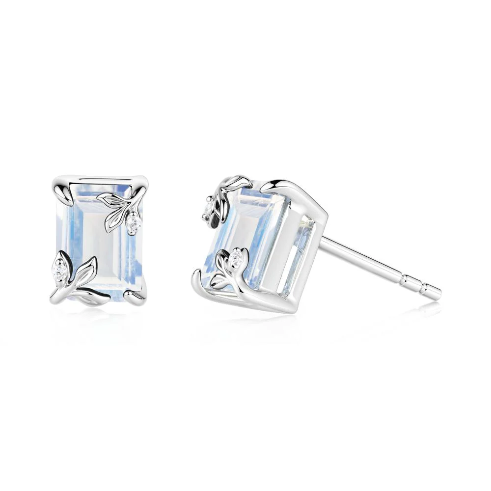 Nature-Inspired Leaf Emerald Cut Moonstone Earrings - Image 9