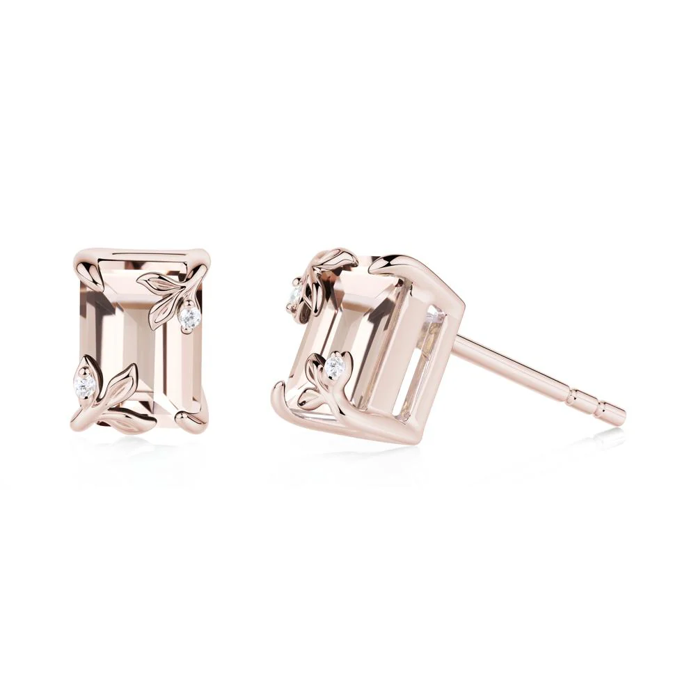Nature-Inspired Leaf Emerald Cut Morganite Stud Earrings - Image 7