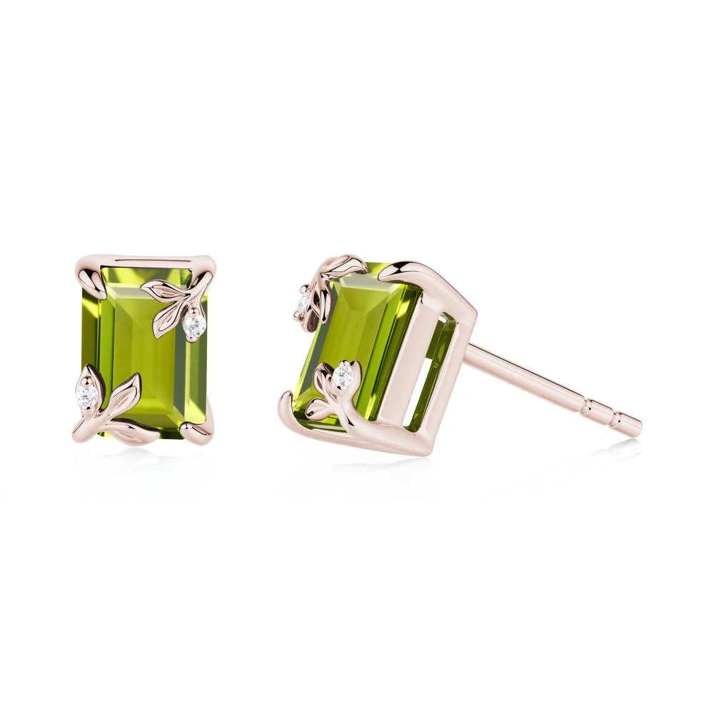 Nature-Inspired Leaf Emerald Cut Peridot Earrings - Image 2