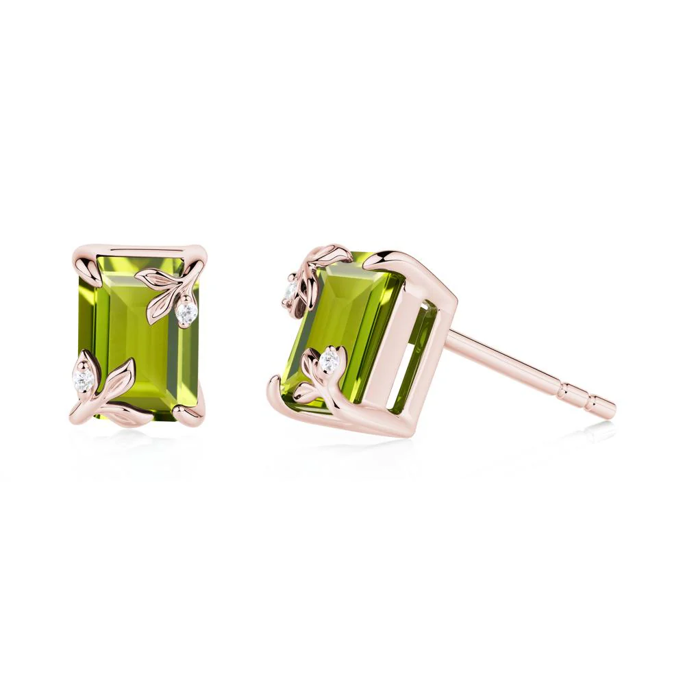 Nature-Inspired Leaf Emerald Cut Peridot Earrings - Image 6