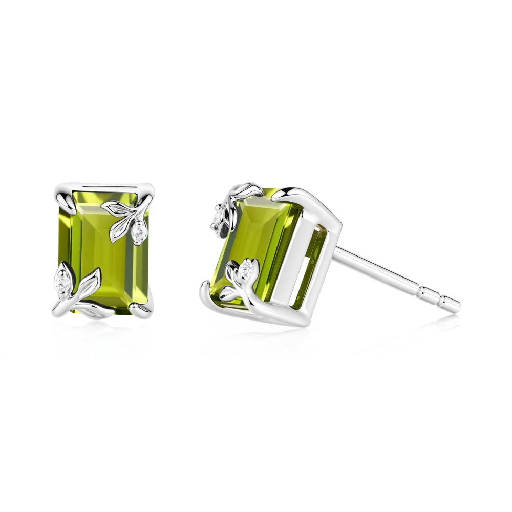 Nature-Inspired Leaf Emerald Cut Peridot Earrings - Image 8