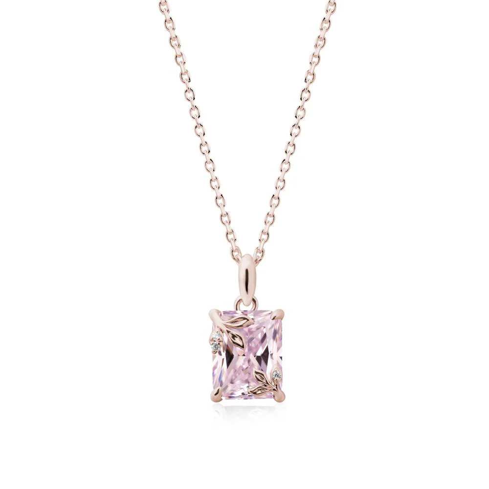 Nature-Inspired Leaf Emerald Cut Pink Cubic Zirconia Pendant - Image 2