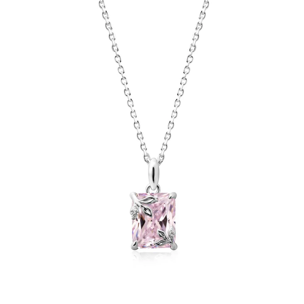 Nature-Inspired Leaf Emerald Cut Pink Cubic Zirconia Pendant - Image 3