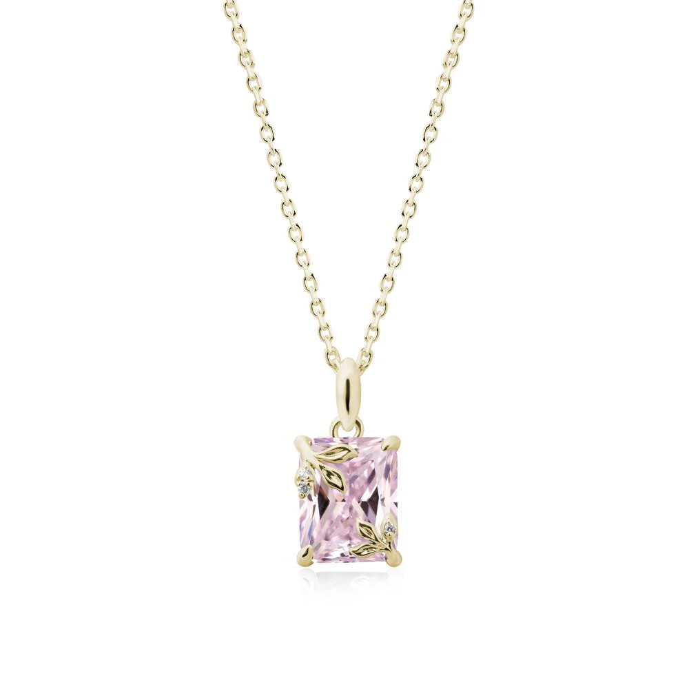 Nature-Inspired Leaf Emerald Cut Pink Cubic Zirconia Pendant - Image 4