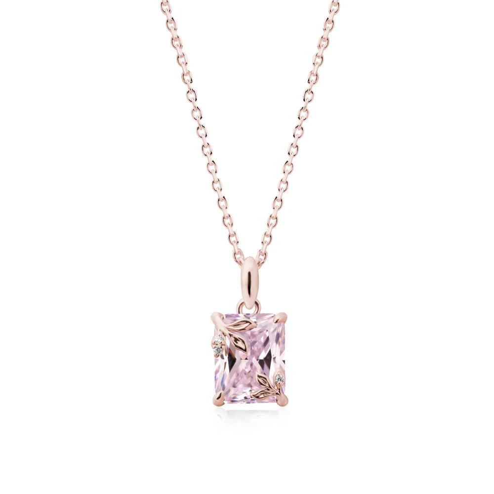 Nature-Inspired Leaf Emerald Cut Pink Cubic Zirconia Pendant - Image 5