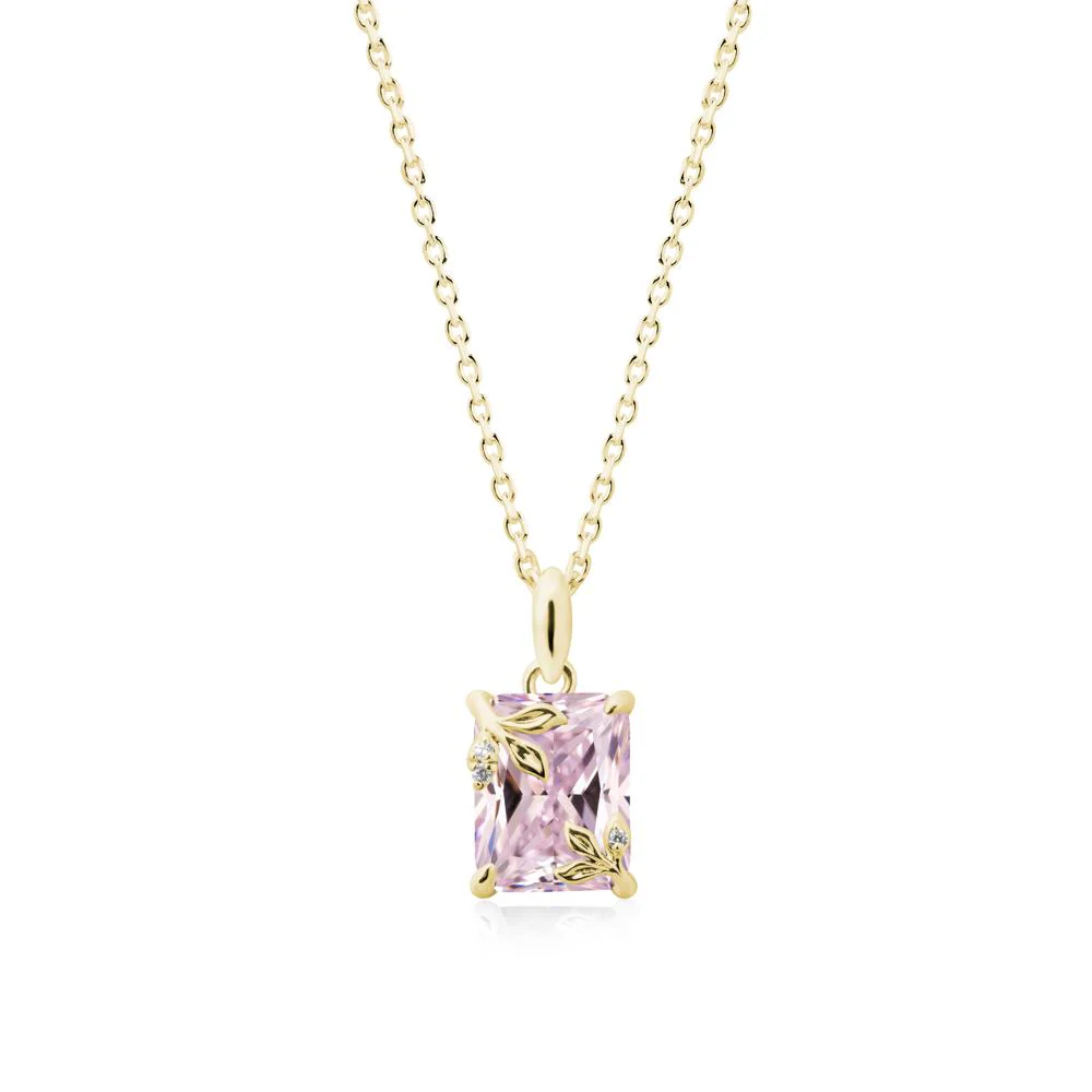 Nature-Inspired Leaf Emerald Cut Pink Cubic Zirconia Pendant - Image 7