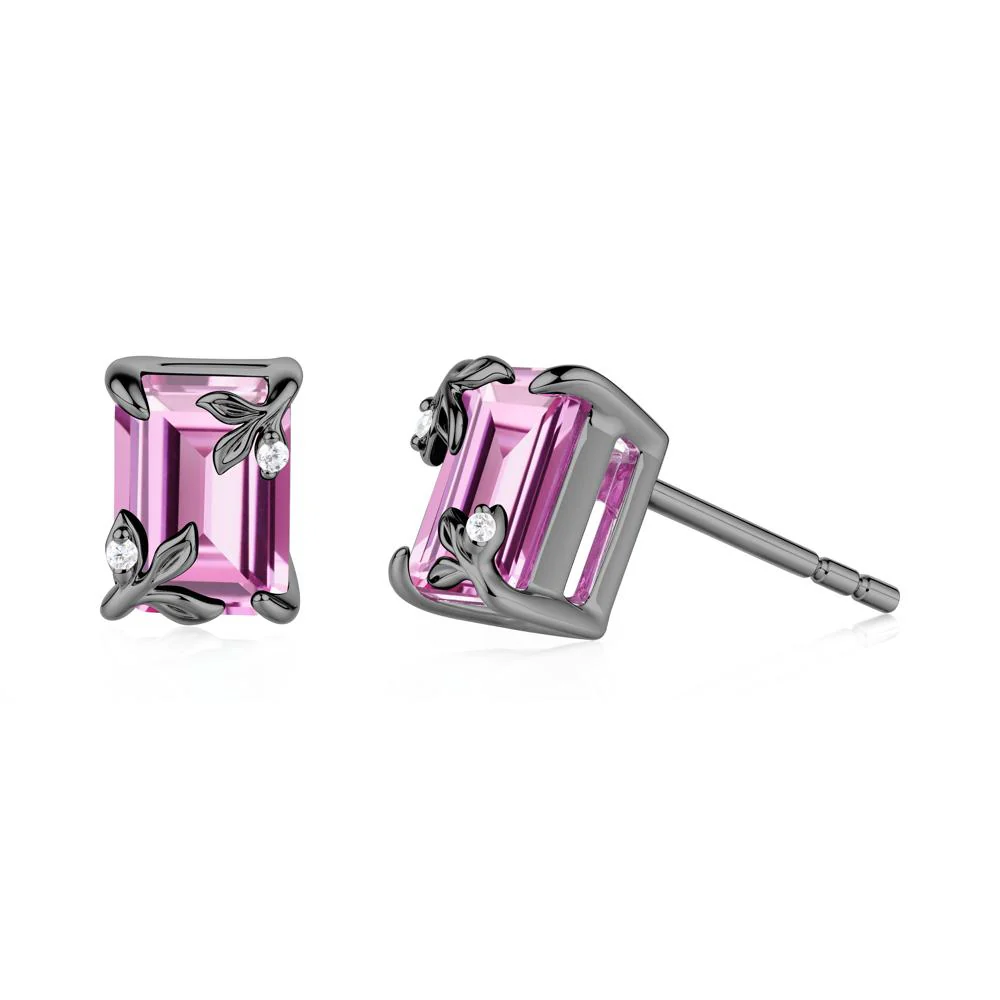 Nature-Inspired Leaf Emerald Cut Pink Sapphire Earrings - Image 7