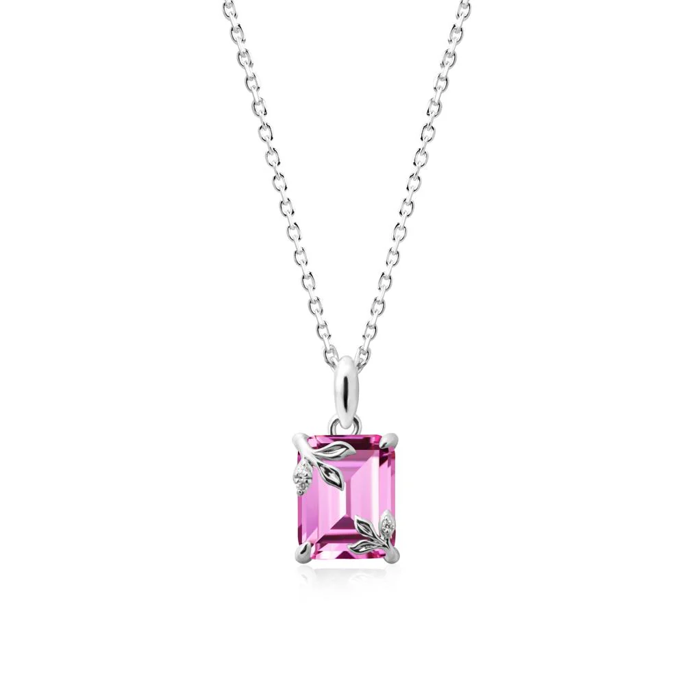 Nature-Inspired Leaf Emerald Cut Pink Sapphire Neclace - Image 3