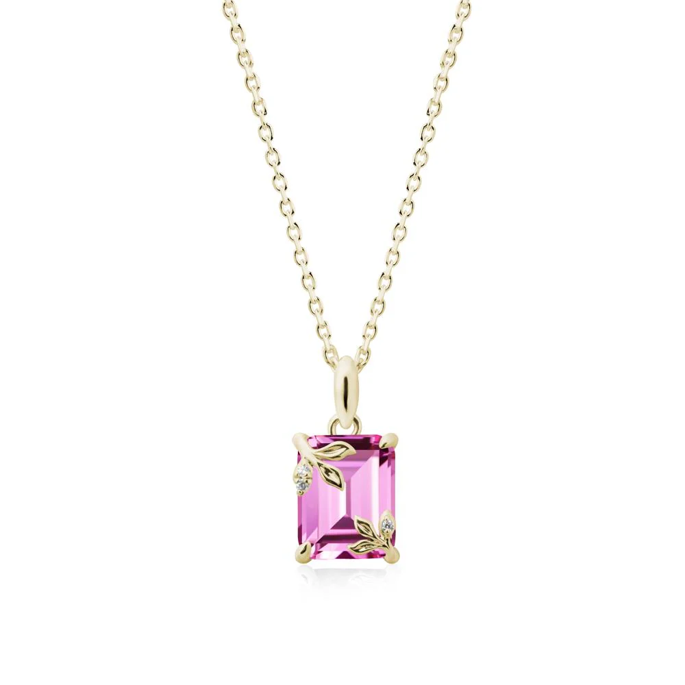 Nature-Inspired Leaf Emerald Cut Pink Sapphire Neclace - Image 4