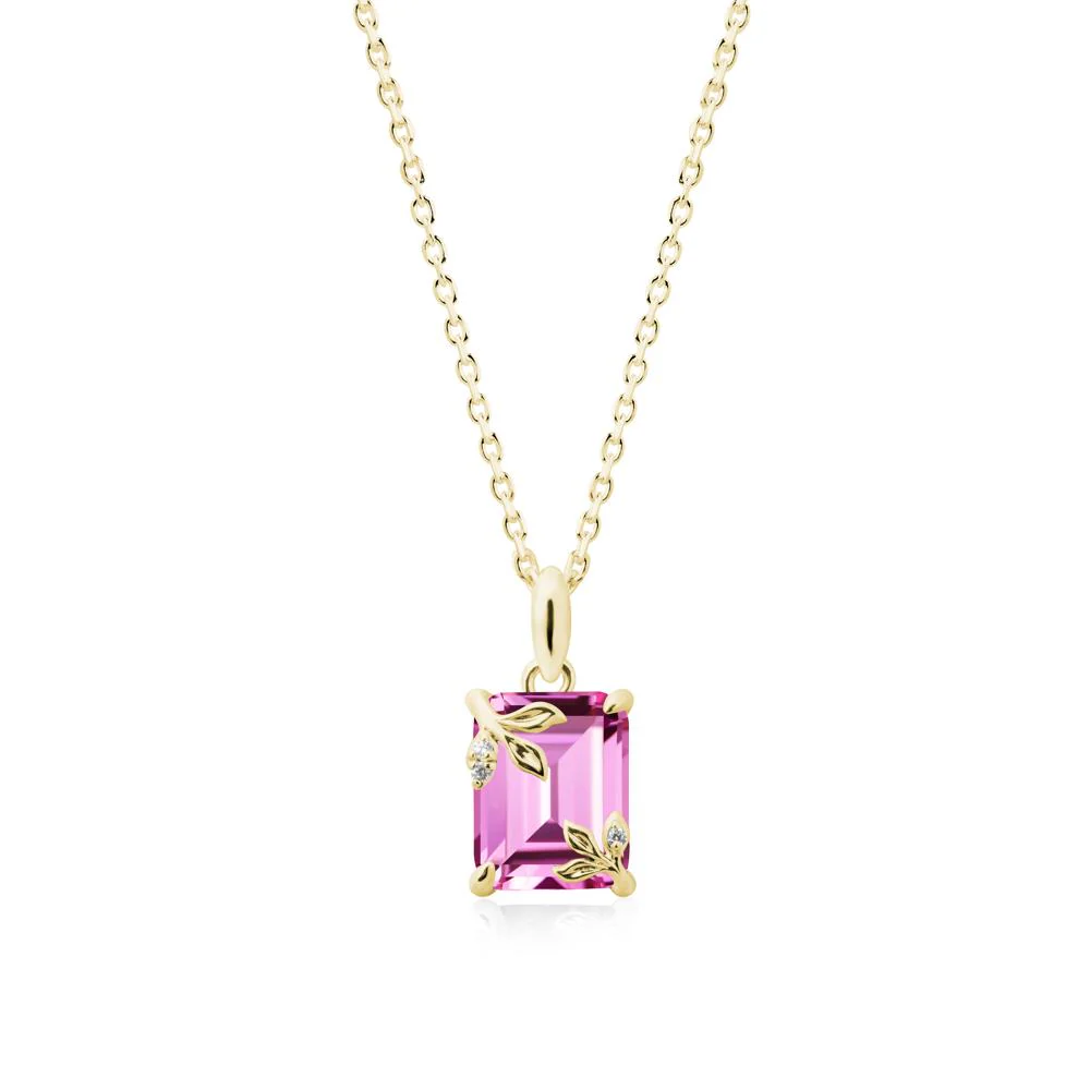 Nature-Inspired Leaf Emerald Cut Pink Sapphire Neclace - Image 7