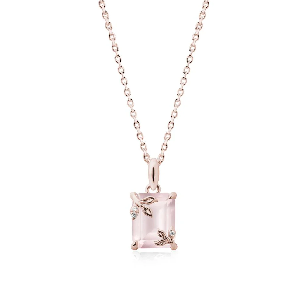 Nature-Inspired Leaf Emerald Cut Rose Quartz Pendant - Image 2