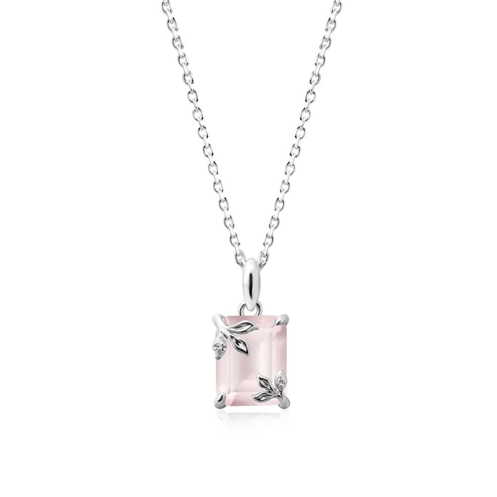 Nature-Inspired Leaf Emerald Cut Rose Quartz Pendant - Image 3