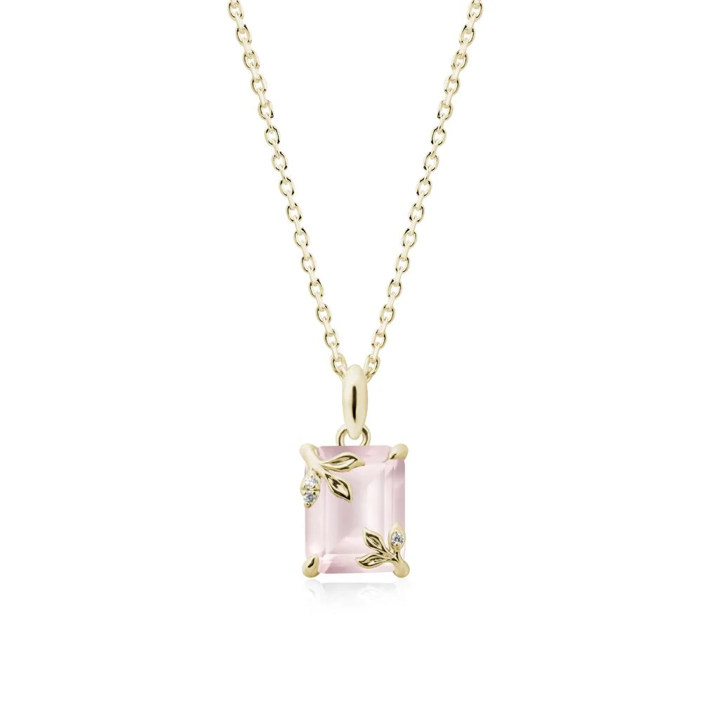 Nature-Inspired Leaf Emerald Cut Rose Quartz Pendant - Image 4