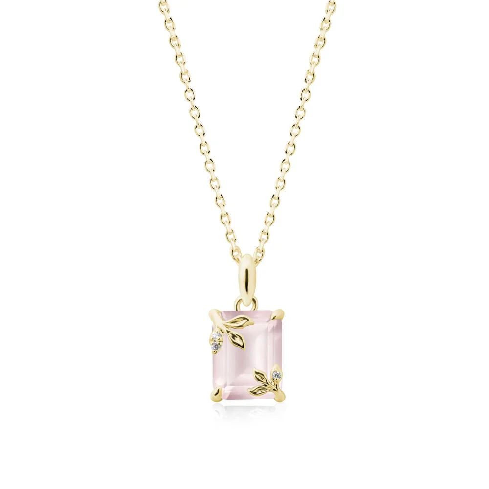Nature-Inspired Leaf Emerald Cut Rose Quartz Pendant - Image 7
