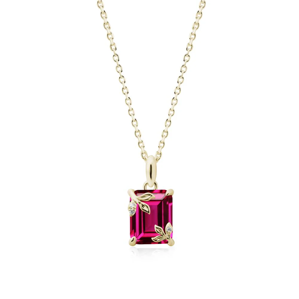 Nature-Inspired Leaf Emerald Cut Ruby Pendant