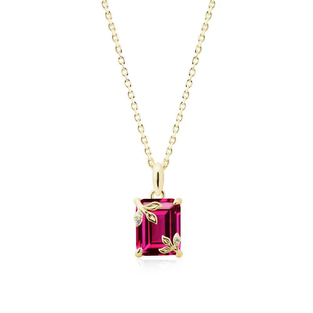 Nature-Inspired Leaf Emerald Cut Ruby Pendant - Image 6