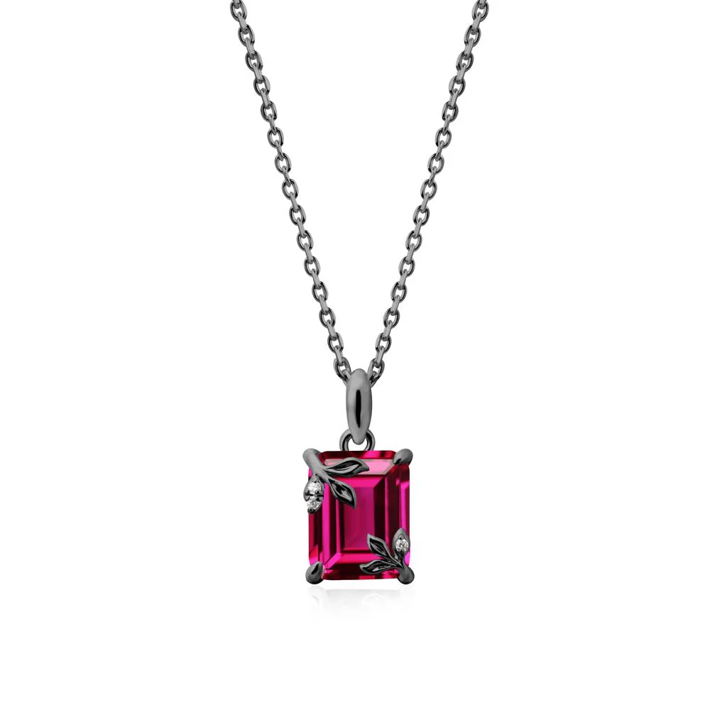 Nature-Inspired Leaf Emerald Cut Ruby Pendant - Image 7