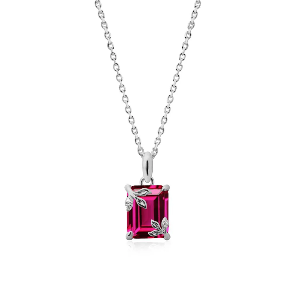 Nature-Inspired Leaf Emerald Cut Ruby Pendant - Image 8