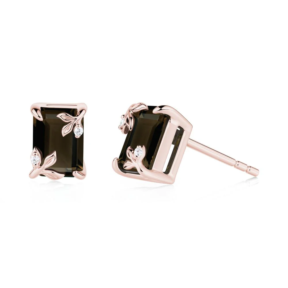 Nature-Inspired Leaf Emerald Cut Smoky Quartz Stud Earrings - Image 7