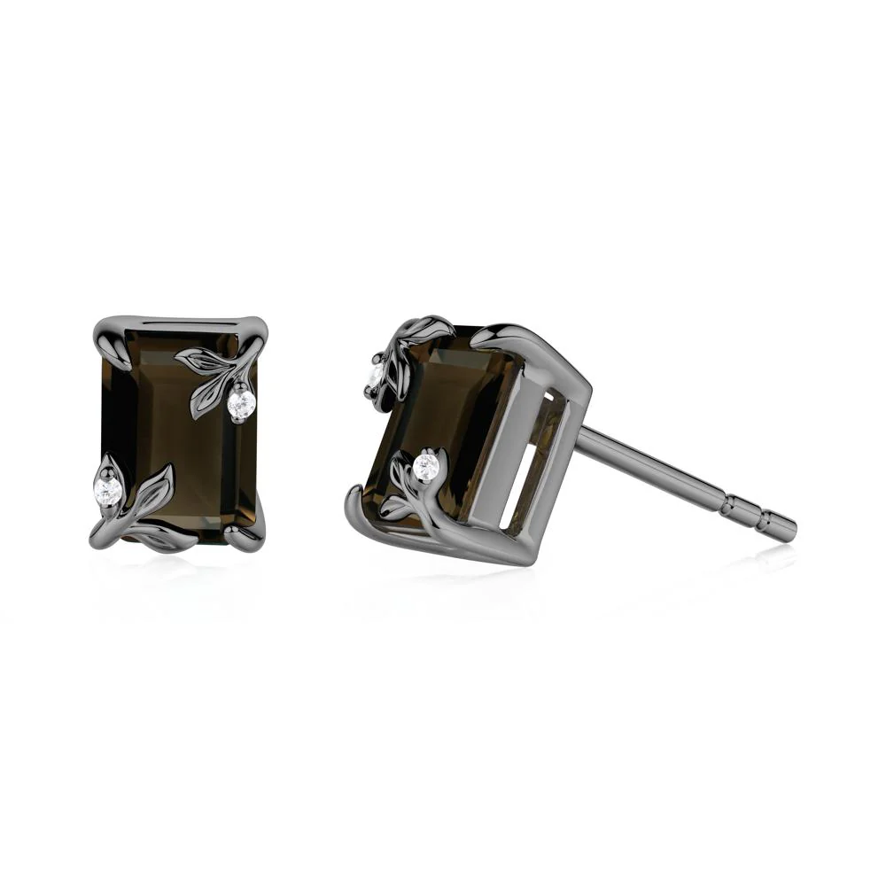 Nature-Inspired Leaf Emerald Cut Smoky Quartz Stud Earrings - Image 8