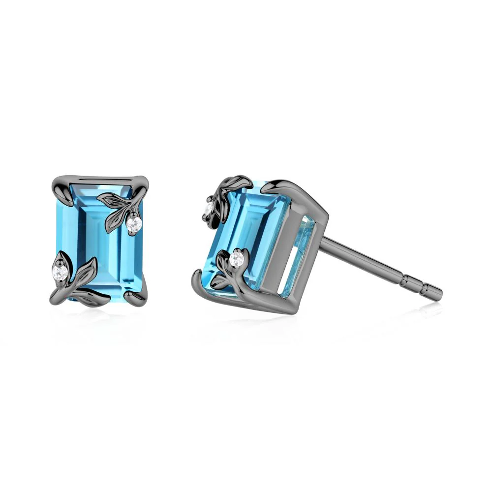 Nature-Inspired Leaf Emerald Cut Swiss Blue Topaz Earrings