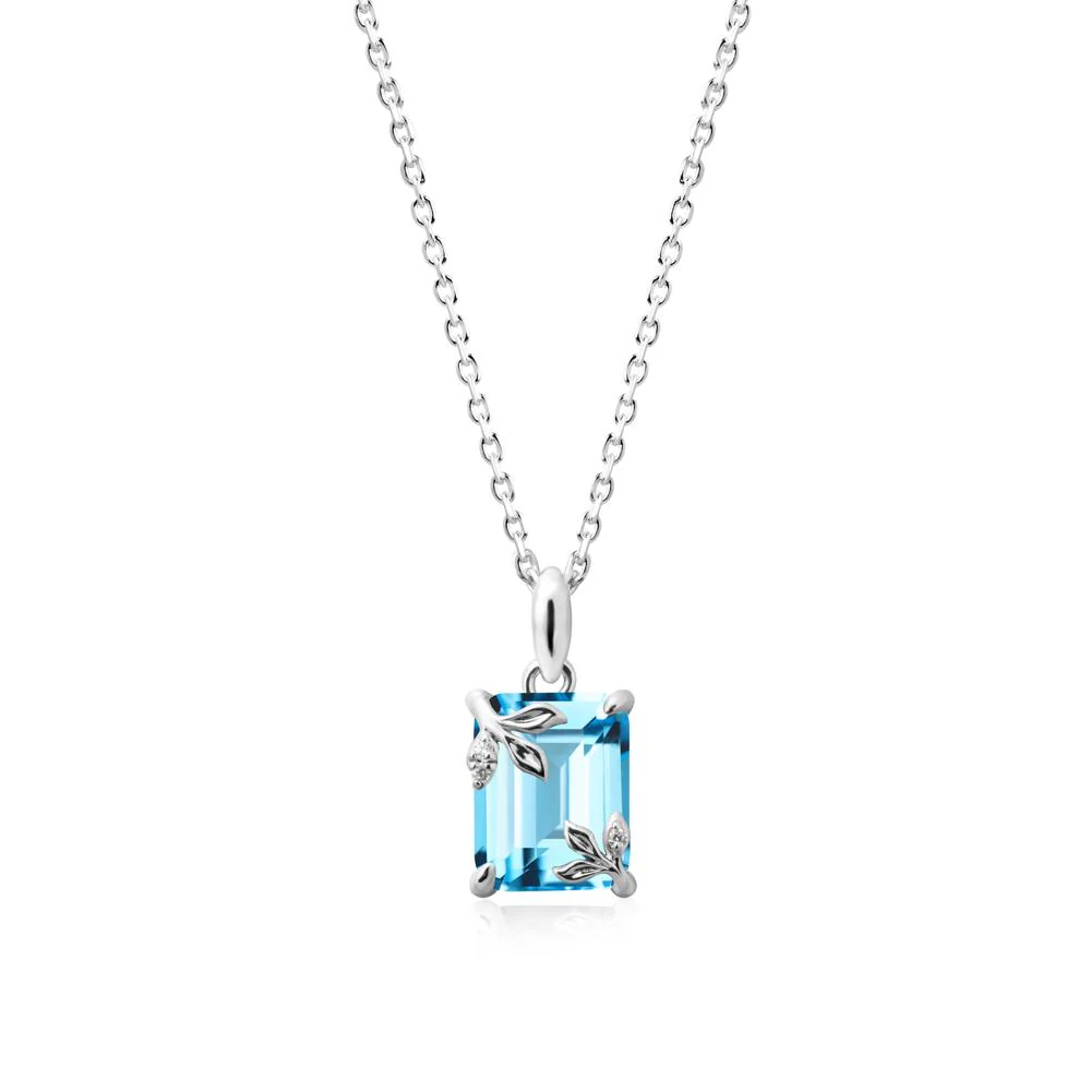 Nature-Inspired Leaf Emerald Cut Swiss Blue Topaz Pendant - Image 6