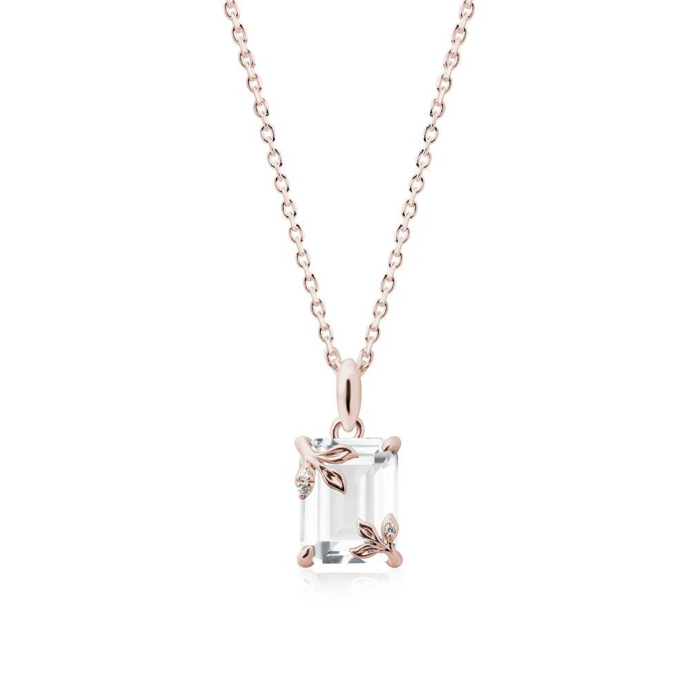 Nature-Inspired Leaf Emerald Cut White Topaz Neclace