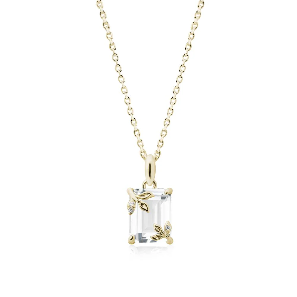 Nature-Inspired Leaf Emerald Cut White Topaz Neclace - Image 3