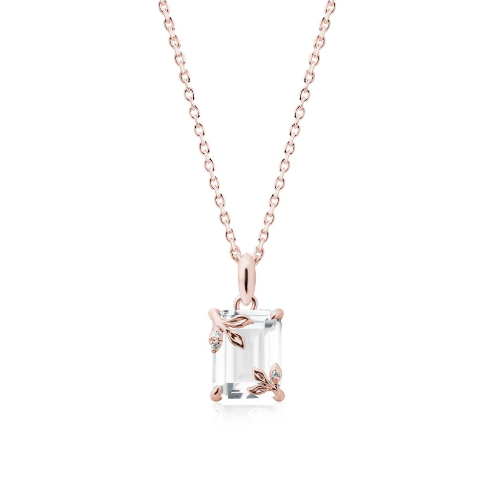 Nature-Inspired Leaf Emerald Cut White Topaz Neclace - Image 4