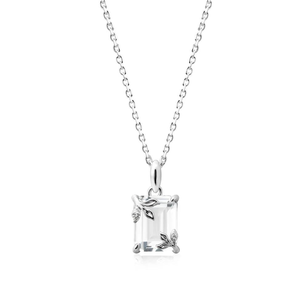 Nature-Inspired Leaf Emerald Cut White Topaz Neclace - Image 5