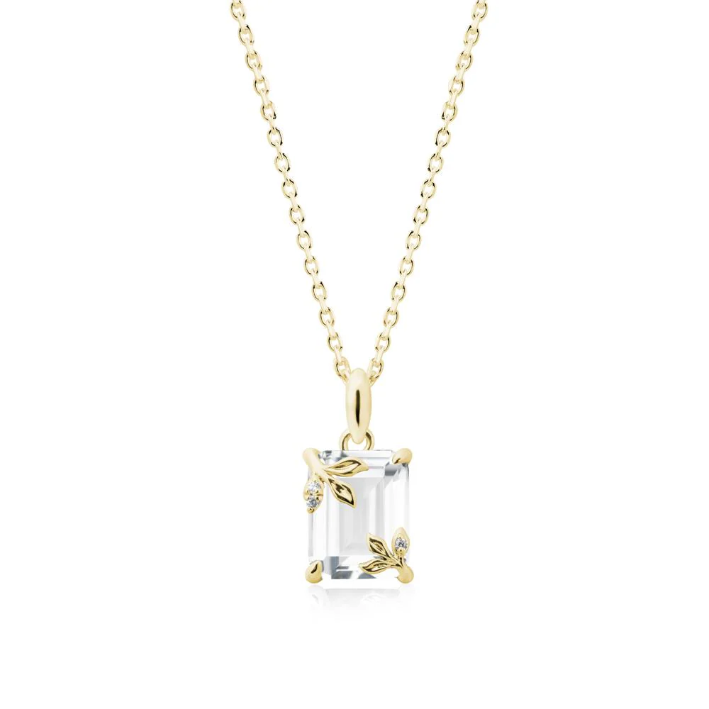 Nature-Inspired Leaf Emerald Cut White Topaz Neclace - Image 6