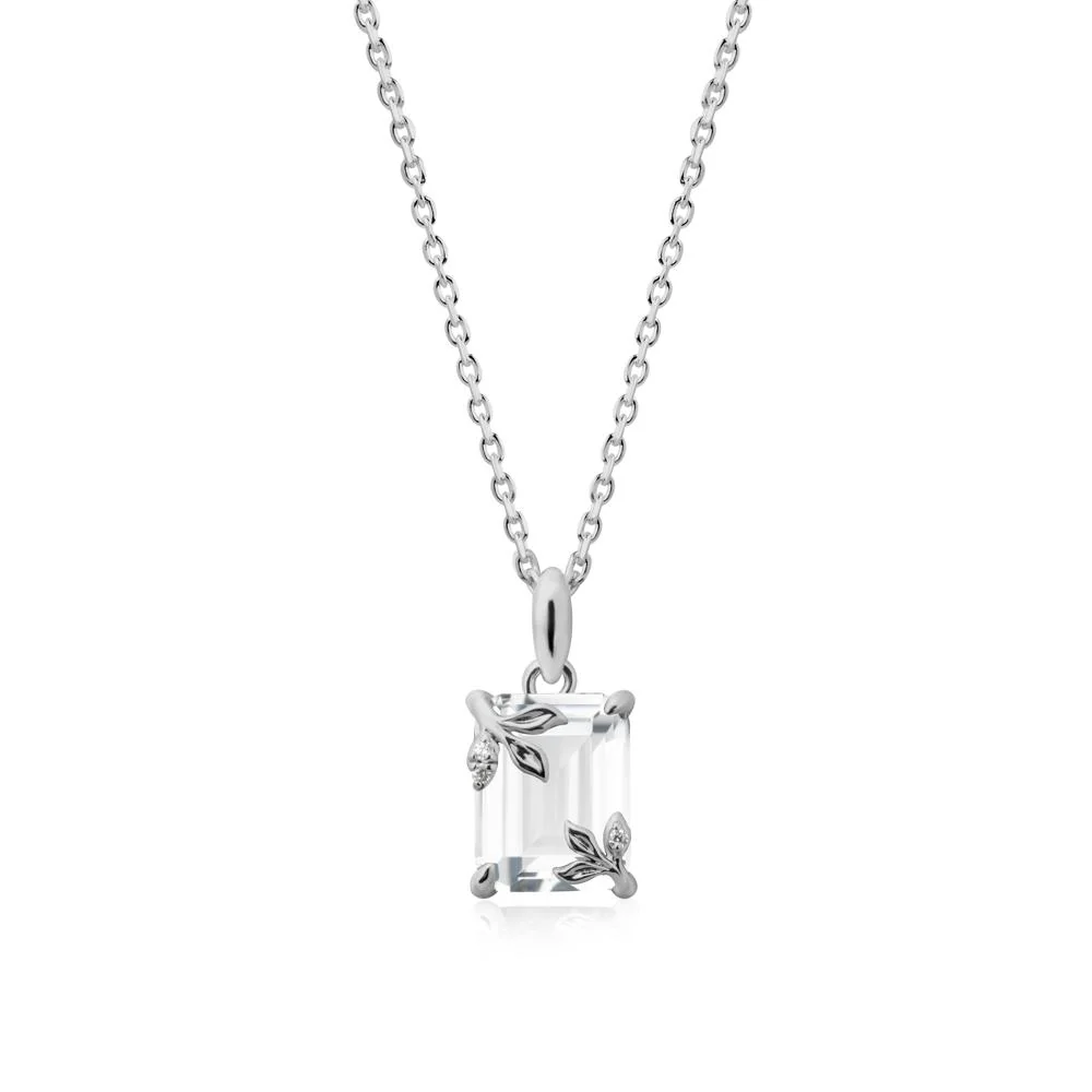 Nature-Inspired Leaf Emerald Cut White Topaz Neclace - Image 8