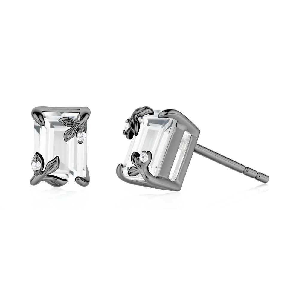 Nature-Inspired Leaf Emerald Cut White Topaz Stud Earrings - Image 9