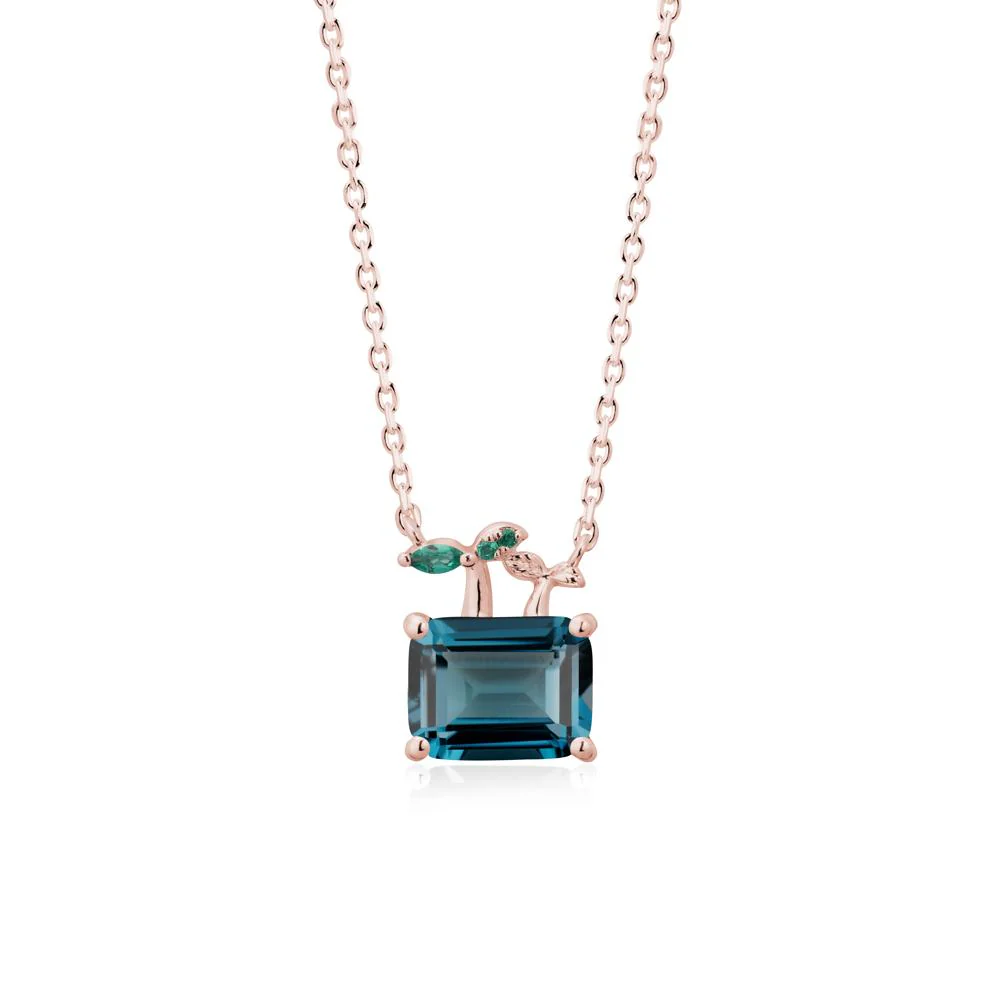Nature Inspired London Blue Topaz and Emerald Pendant Necklace - Image 4