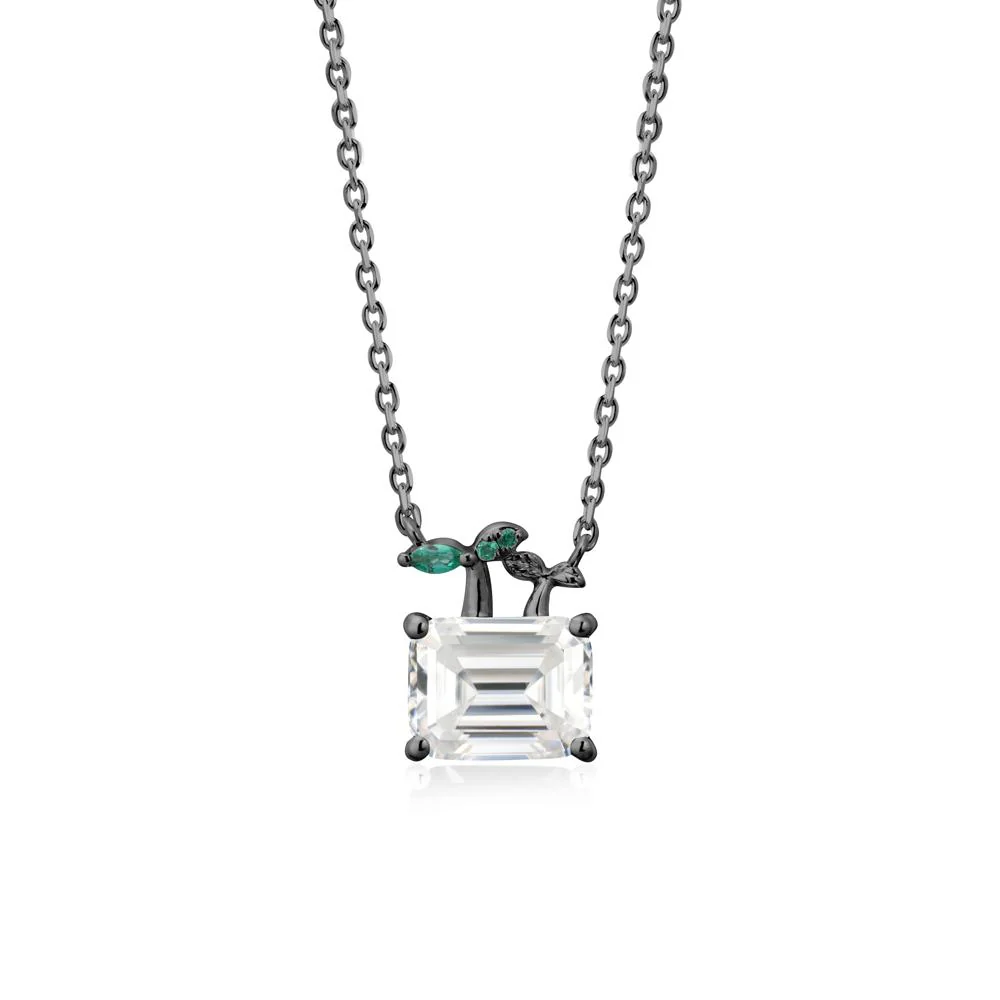 Nature Inspired Moissanite and Emerald Pendant Necklace