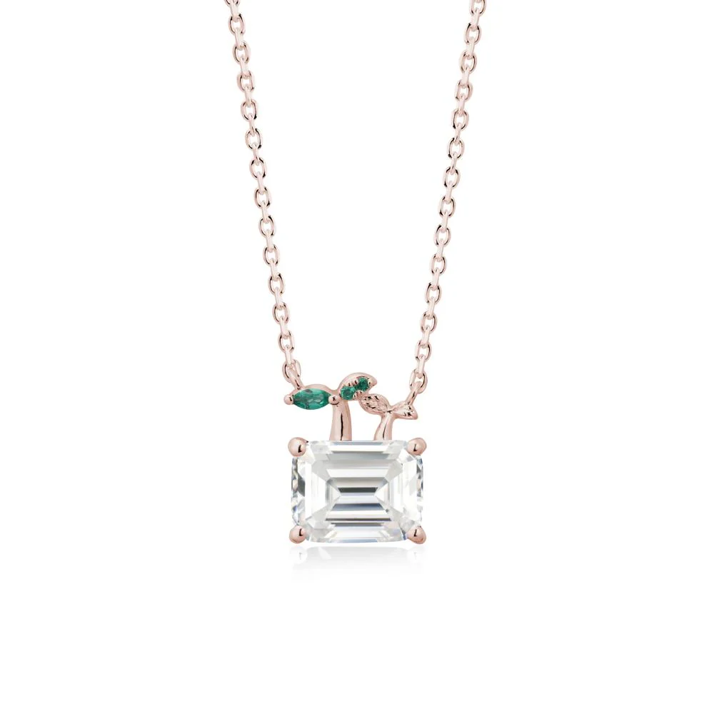 Nature Inspired Moissanite and Emerald Pendant Necklace - Image 2