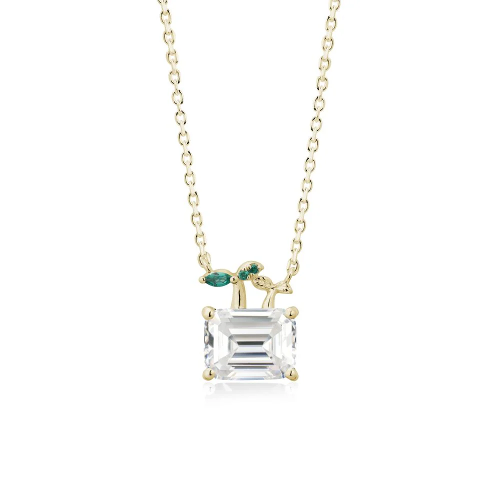 Nature Inspired Moissanite and Emerald Pendant Necklace - Image 4