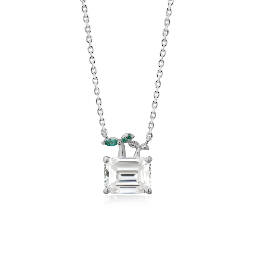 Nature Inspired Moissanite and Emerald Pendant Necklace - Image 8