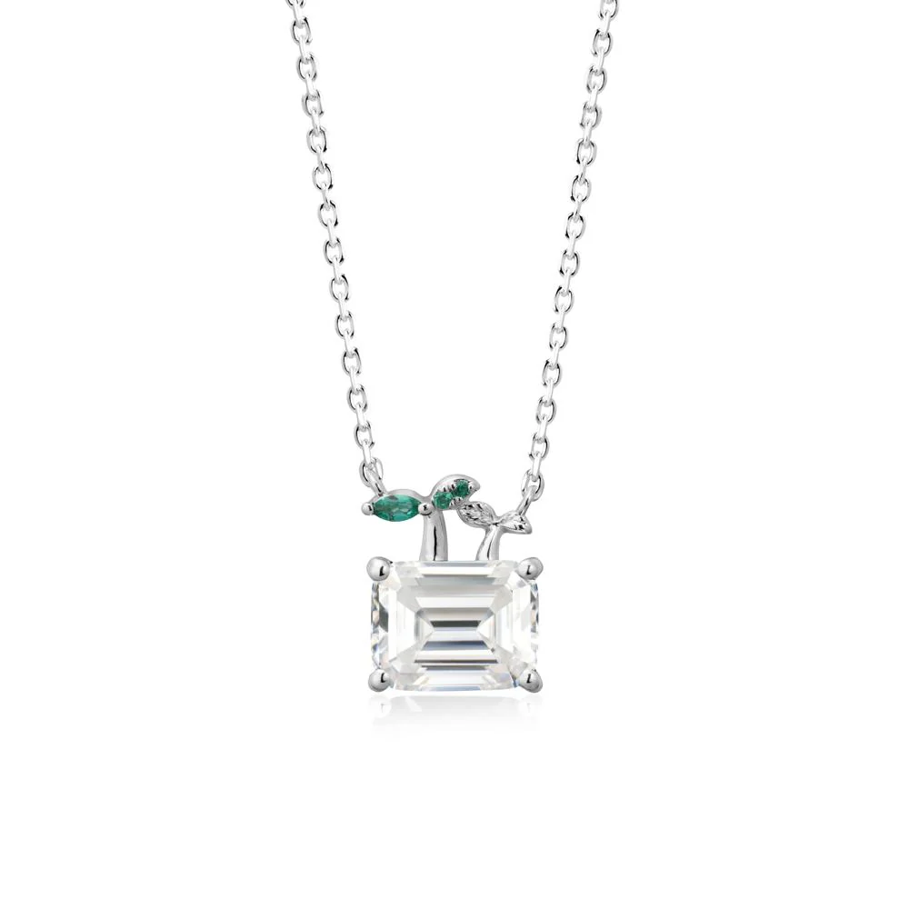 Nature Inspired Moissanite and Emerald Pendant Necklace - Image 9