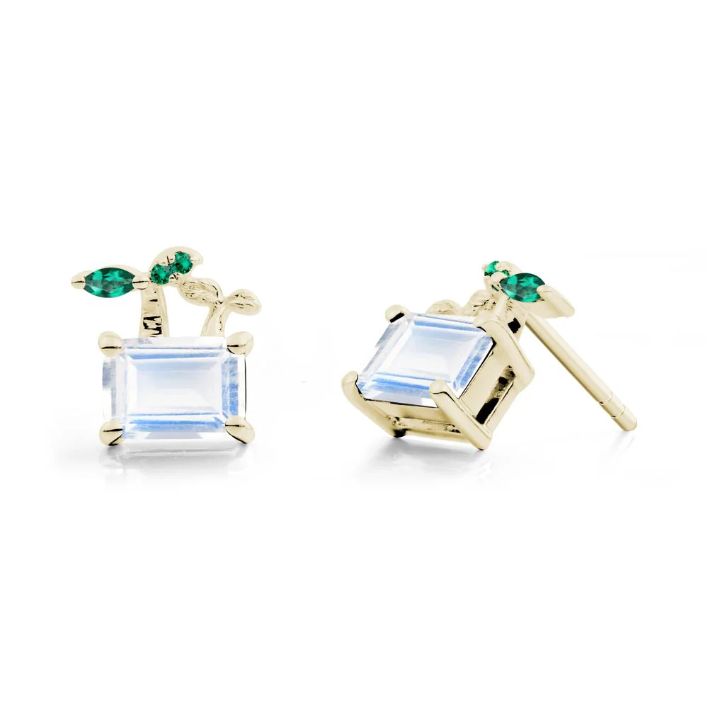 Nature Inspired Moonstone and Emerald Stud Earrings - Image 2