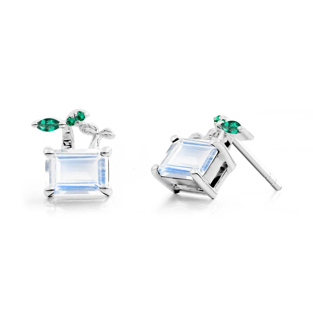 Nature Inspired Moonstone and Emerald Stud Earrings - Image 6